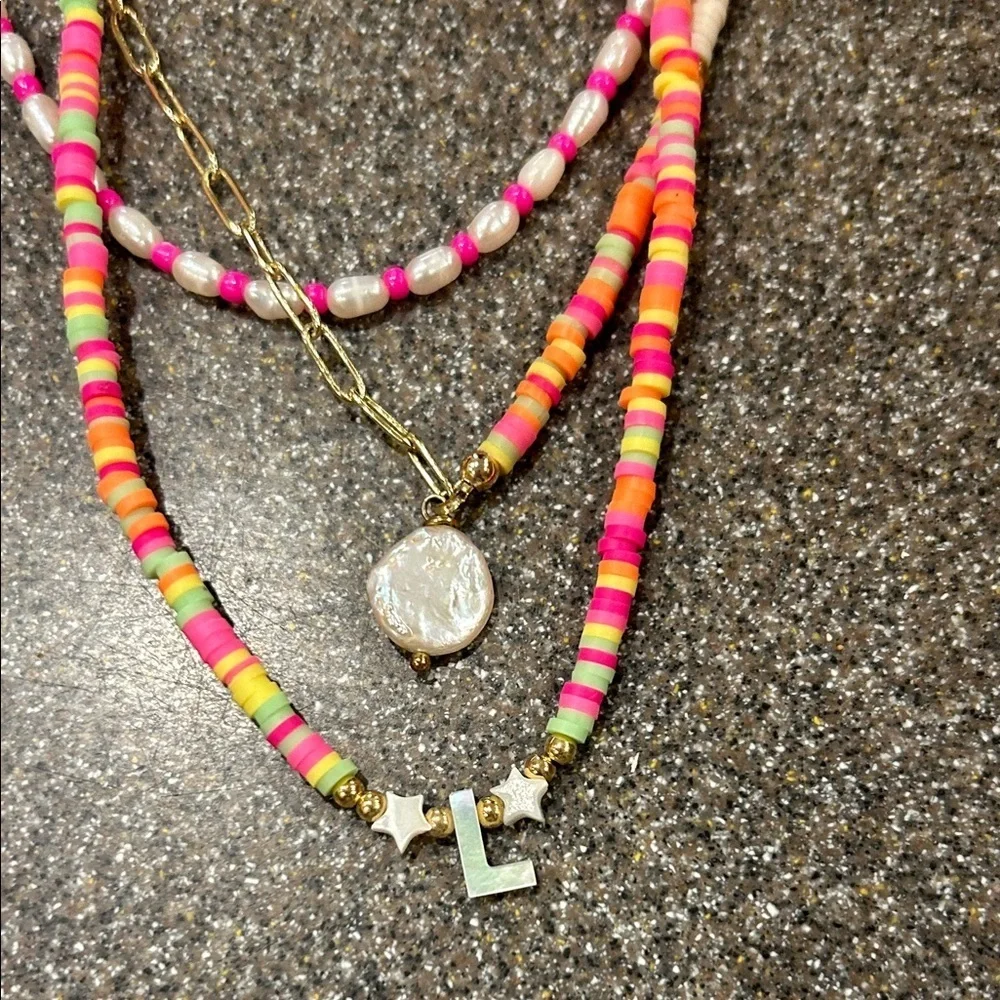Colorful Beaded Necklace with Smiley Charm